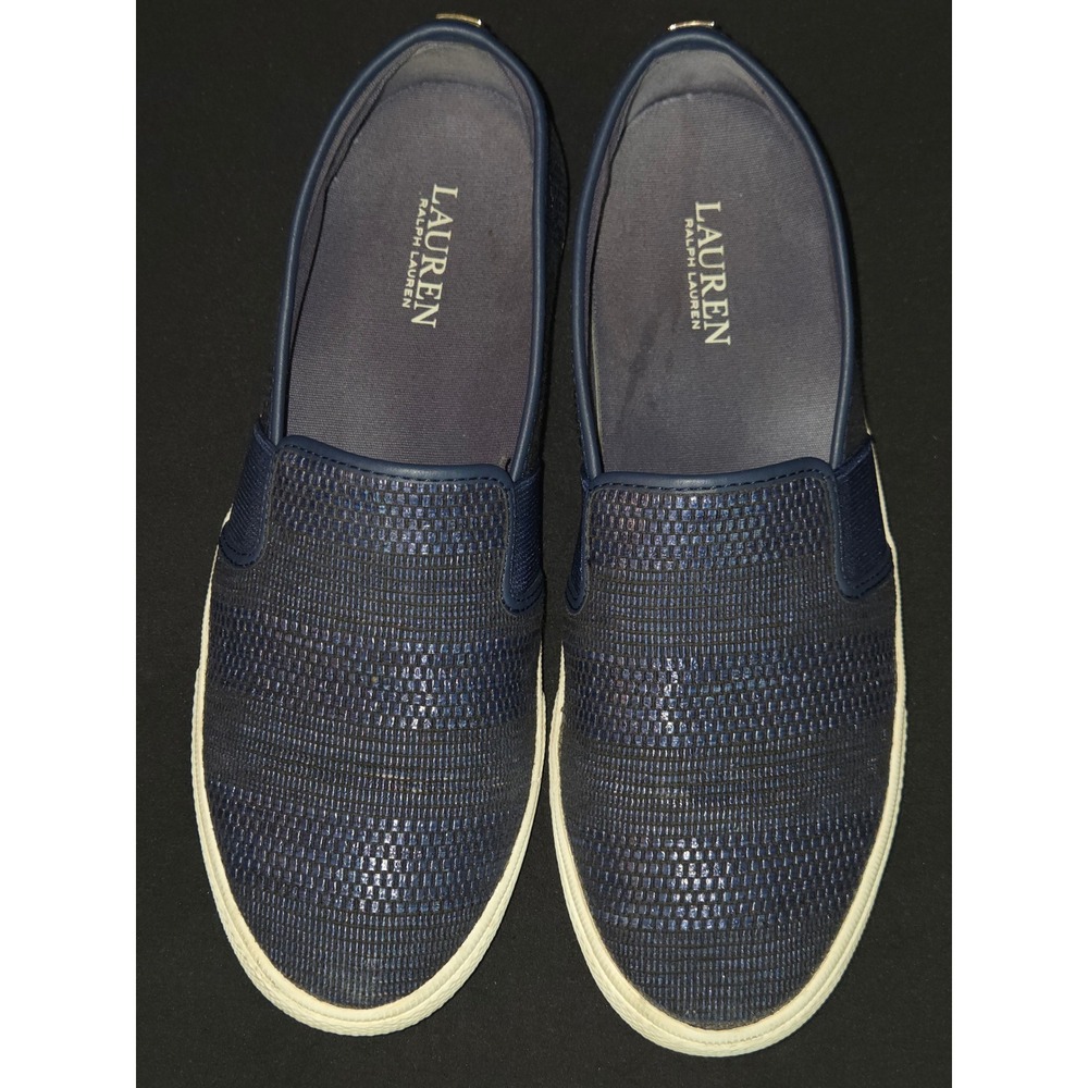 Lauren‎ Ralph Lauren Jinny Navy Woven Slip On Sneakers Shoes Women's Size 9.5B